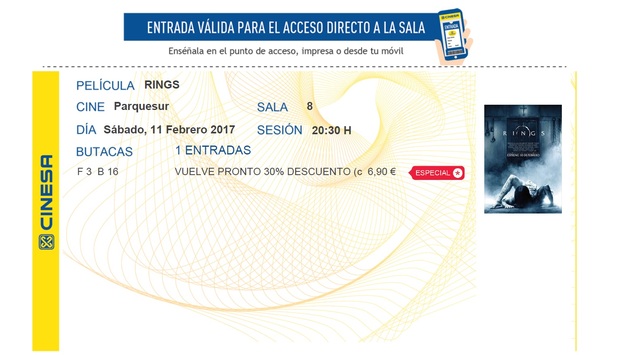 Rings: Mi Critica y mi Entrada. Nota 5.5/10. Para pasar el rato y poco mas.