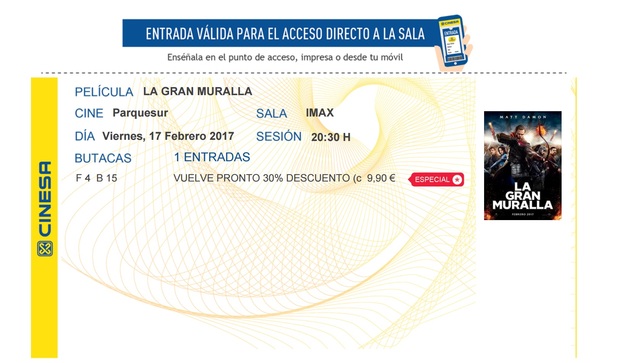 La Gran Muralla: Mi Critica y mi Entrada. Nota 5.5/10. Entretenida, repleta de acción y con un 3D espectacular, pero demasiado floja en muchos aspectos.