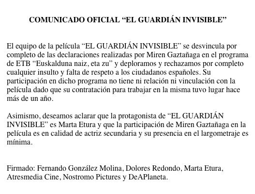 Comunicado oficial El Guardian Invisible