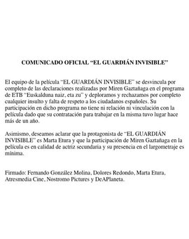 Comunicado oficial El Guardian Invisible