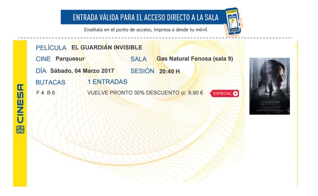 El Guardian Invisible: Mi Critica y mi Entrada. Nota 6.5/10. Un thriller bastante entretenido