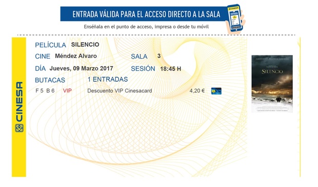 Silencio: Mi Critica y mi Entrada: Nota 9.5/10. Brillante ejercicio cinematográfico 