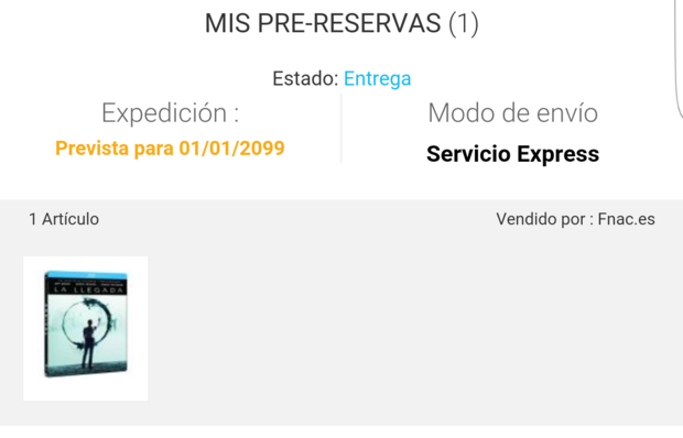  Fecha prevista de expedición 2099: Servicio Express.   Esto ehhh... pues vale