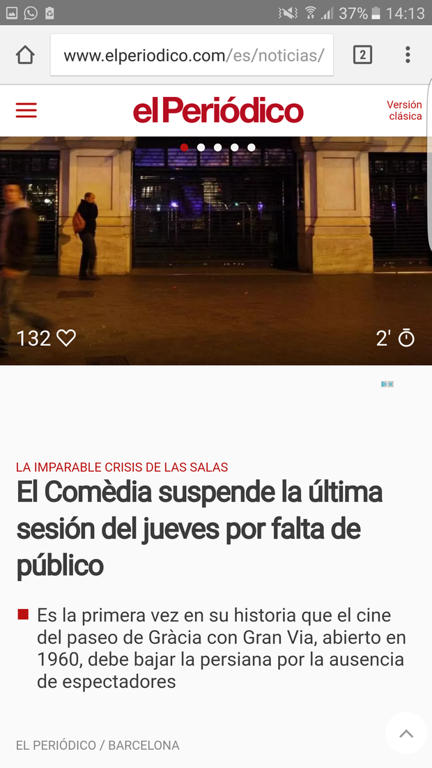 El Comèdia suspende la última sesión del jueves por falta de público