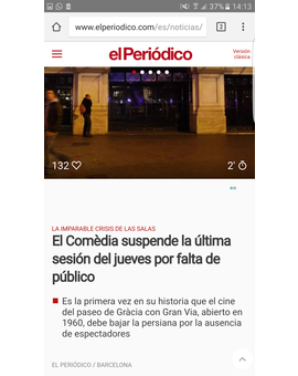El Comèdia suspende la última sesión del jueves por falta de público