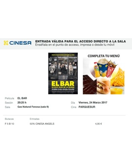 El Bar: Mi Crítica y mi Entrada. Nota 6.5/10. Como tirar literalmente por un desagüe un magnifico comienzo y una brillante idea.