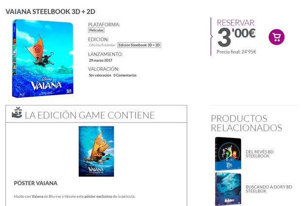 Vaiana a 24,95 euros en Game y con regalo poster. AYUDA: Duda sobre compras en Game