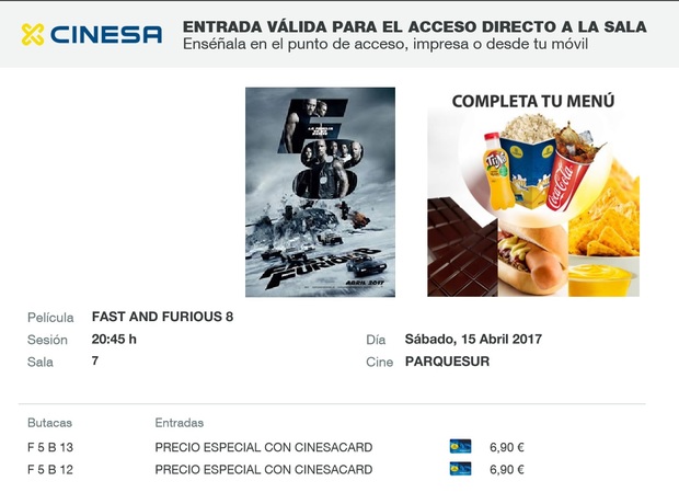 Fast & Furious 8: Mi Crítica y mi Entrada [Sin Spoilers]. Nota 8.5/10. Lo peta en todos los sentidos y encima viene acompañada de un manual de como cambiarte el signo del Zodiaco. 
