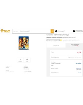 El Quinto Elemento. La acabo de conseguir por 6.95 euros en la web de Fnac. Espero que esto sea seguro y la edición este bien y correcta y no me la lien