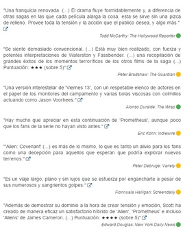 Alien Covenant: Primeras críticas en filmaffinity