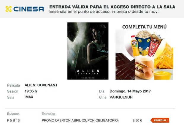Alien Covenant: Mi Crítica y mi Entrada. [Sin Spoilers]. Nota 8.5/10. El mejor Scott a vuelto para hacerte gritar de terror.
