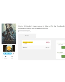A 28.99 en Fnac. Piratas del Caribe La venganza de Salazar Steelbook