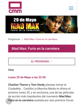 Mad Max Fury Road:  Estreno en TV el Lunes 29 de Mayo de 2017 a las 22:30 en CMM