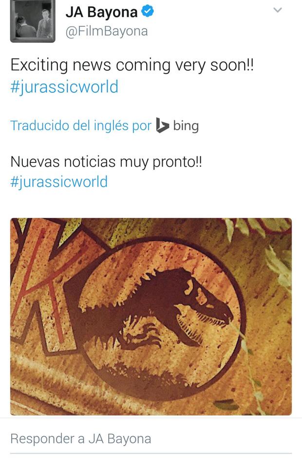 Jurassic World 2:  Bayona cuelga esta foto en su twitter + La película que dirige J.A. Bayona será un thriller español de terror