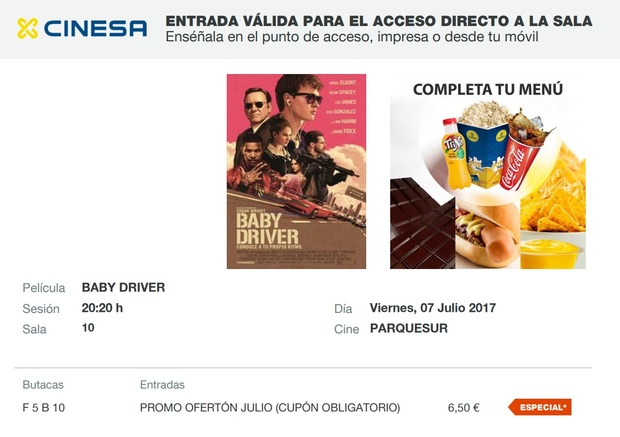 Baby Driver. Mi Crítica y mi Entrada. [Sin Spoilers]. Nota 7/10. ¡¡¡¡Tequila!!!