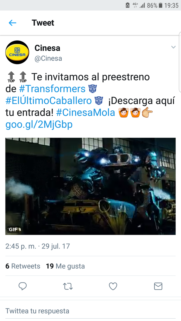 Entradas gratis para Transformers. ¡Corred que vuelan!