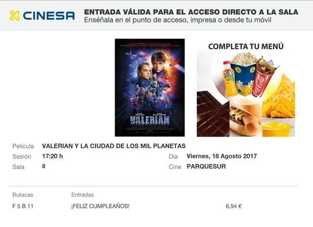 Valerian y la Ciudad de los Mil Planetas: Mi Crítica y mi Entrada. [Sin Spoilers]. Nota 7.5/10.  Visualmente apabullante y con un 3D sobrecogedor.