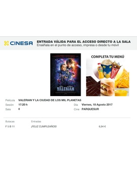 Valerian y la Ciudad de los Mil Planetas: Mi Crítica y mi Entrada. [Sin Spoilers]. Nota 7.5/10.  Visualmente apabullante y con un 3D sobrecogedor.