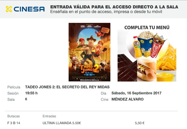 Tadeo Jones 2: El Secreto del Rey Midas: Mi Crítica y mi Entrada. [Sin Spoilers]. Nota 7.5/10.  Superior a la primera entrega y tremendamente divertida y entretenida