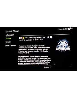 Jurassic World: Hoy 24-09-2017 a las 22:05 horas Estreno por primera vez en abierto en televisión en España en TVE1 