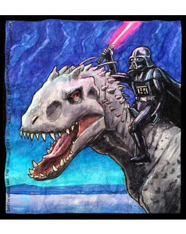 Personajes de Star Wars a lomos de dinosaurios de Jurassic World en las servilletas de Nina Levy