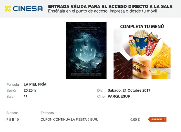 La Piel Fría: Mi Crítica y mi Entrada. [Sin Spoilers]. Nota 7/10. Una atmósfera realmente bien conseguida