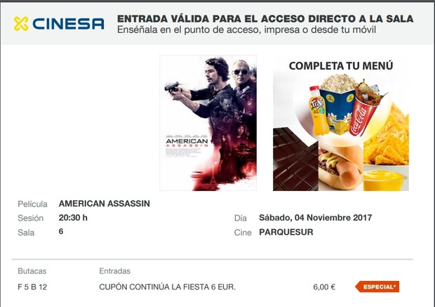 American Assassin: Mi Crítica y mi Entrada. [Sin Spoilers]. Nota 4/10. Cumple pero demasiado olvidable.