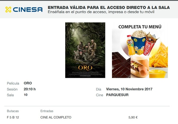 Oro: Mi Crítica y mi Entrada. [Sin Spoilers]. Nota 5/10. Una fotografía maravillosa, pero nada mas.