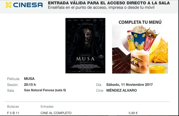 Musa: Mi Crítica y mi Entrada [Sin Spoilers]. Nota 5.5/10. Una primera hora genial, una segunda hora desastrosa