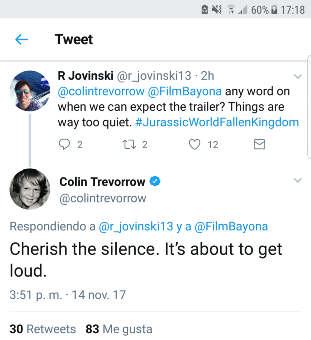 Colín Trevorrow confirma que el trailer de Jurassic World El Reino caido esta a punto de caer en breves!