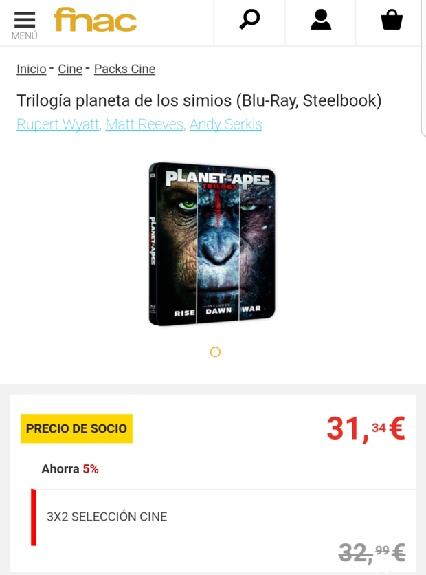 Trilogia El Planeta Simios: Incluirá en el 3x2 de Fnac (Sólo online)
