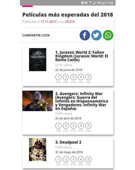 Ranking de Películas más esperadas del 2018 ¿Estáis de acuerdo con la lista?