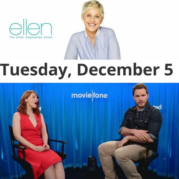 Los actores Bryce Dallas Howard y Chris pratt han sido invitados a @TheEllenShow el martes 5 de diciembre. Posiblemente para presentar el trailer de Jurassic World Fallen Kingdom