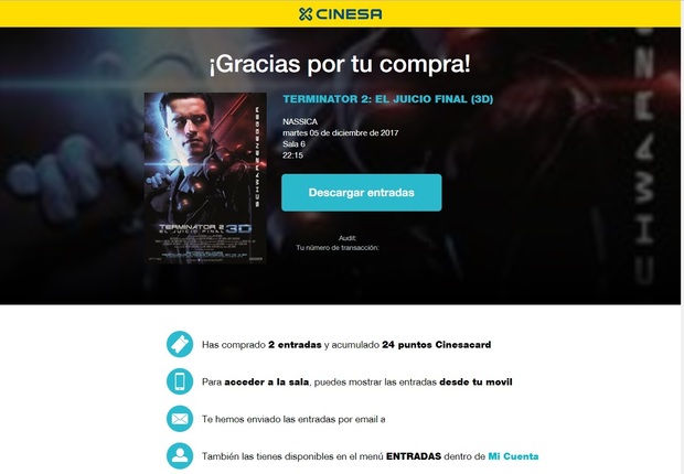 Dijo que volvería ¡¡¡Y volvió!!!. Ya tengo mis entradas para Terminator 2 3D.