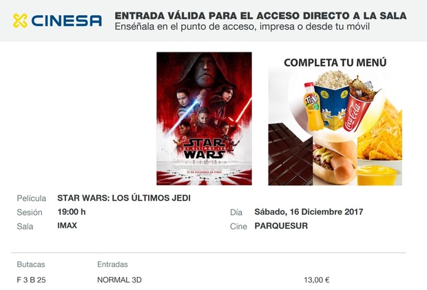  Star Wars Episodio VIII Los últimos Jedi: Mi Crítica y mi Entrada. [Con Spoilers al final]. Nota 4/10.  Caótica, desaprovechada y cargándose la mitología de Star Wars.