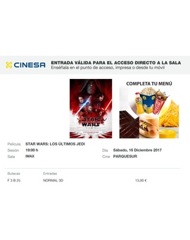  Star Wars Episodio VIII Los últimos Jedi: Mi Crítica y mi Entrada. [Con Spoilers al final]. Nota 4/10.  Caótica, desaprovechada y cargándose la mitología de Star Wars.