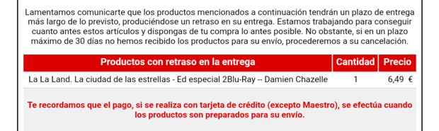 Pedido realizado en Fnac hace una semana y ahora me encuentro con esto cuando en la web sale en stock
