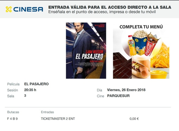 El Pasajero. Mi entrada. ¿Que nota le dais a esta película?