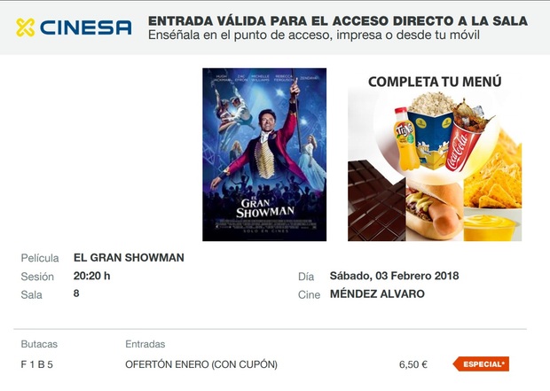 El Gran Showman: Mi Entrada ¿Que nota le dais a esta película?