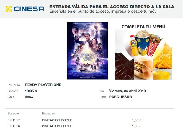Ready Player One: Mi Crítica y mi Entrada [SIN SPOILERS]. Nota 7.5/10. Muy entretenida y divertida pero con un guión poco exprimido