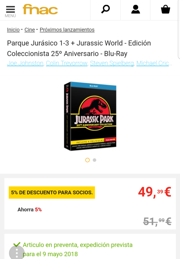 Jurassic Park colección 25 aniversario caja con música y postales. Ya disponible reserva en Fnac