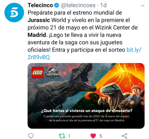 Preestreno mundial (premiere) de Jurassic World El Reino Caido el 21 de Mayo en Madrid + Corto de Lego de Jurassic World El Reino Caido 
