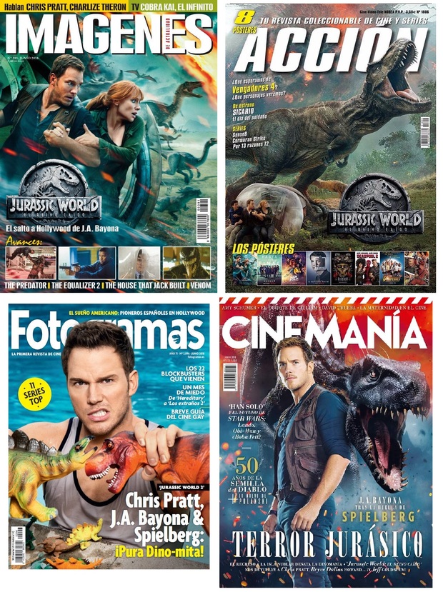 La prensa Española se vuelca con Jurassic World El Reino Caido. Portadas de Imagenés, Acción, Fotogramas y Cinemanía.
