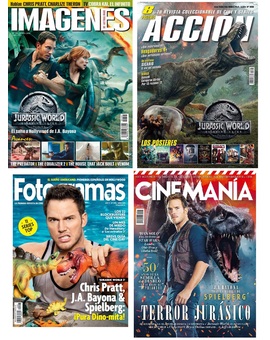 La prensa Española se vuelca con Jurassic World El Reino Caido. Portadas de Imagenés, Acción, Fotogramas y Cinemanía.