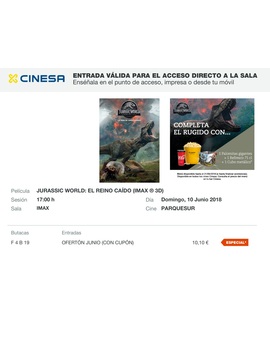 Jurassic World El Reino Caido: Mi Crítica y mi Entrada del segundo visionado en cines. Opinión sobre el 3D (Pequeños SPOILERS) + Triunfo total de 'JWFK ' en su estreno 