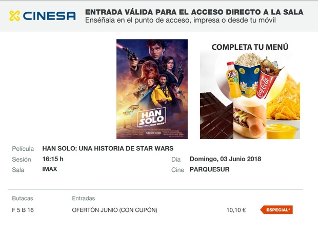 Han Solo: Mi Crítica y mi Entrada [Sin Spoilers]. Nota 7.5 sobre 10. Una aventura muy entretenida... pero este no es mi Han
