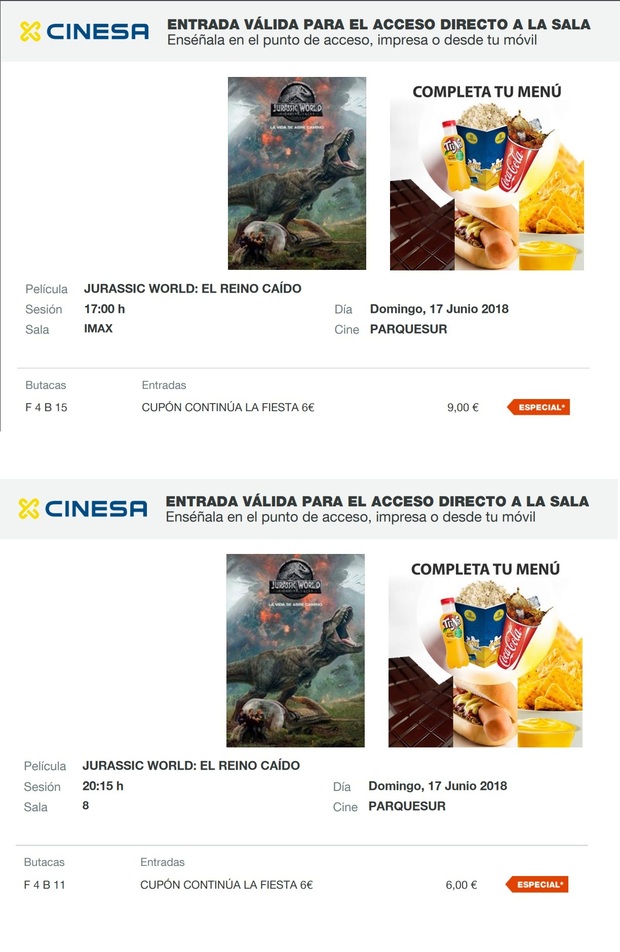  Mis entradas del tercer y cuarto visionado en cines de Jurassic World El Reino Caído + 25 años de Jurassic Park, esa fascinación por los dinosaurios que ‘empezó’ en una isla costarricense  