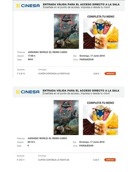  Mis entradas del tercer y cuarto visionado en cines de Jurassic World El Reino Caído + 25 años de Jurassic Park, esa fascinación por los dinosaurios que ‘empezó’ en una isla costarricense  