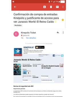 MI entrada del Séptimo visionado en cines de Jurassic World El Reino Caído (Primero en 4DX): Mi Crítica de la experiencia 4DX en Kinepolis