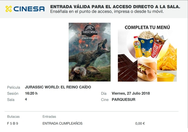 Jurassic World El Reino Caido: Mi Entrada del Décimo visionado en Cines + Figuras del Indoraptor, Rexy, Blue, Baby Blue, Triceratops y la cabra de Prime1 Studio de Jurassic World El Reino Caido y Jurassic Park
